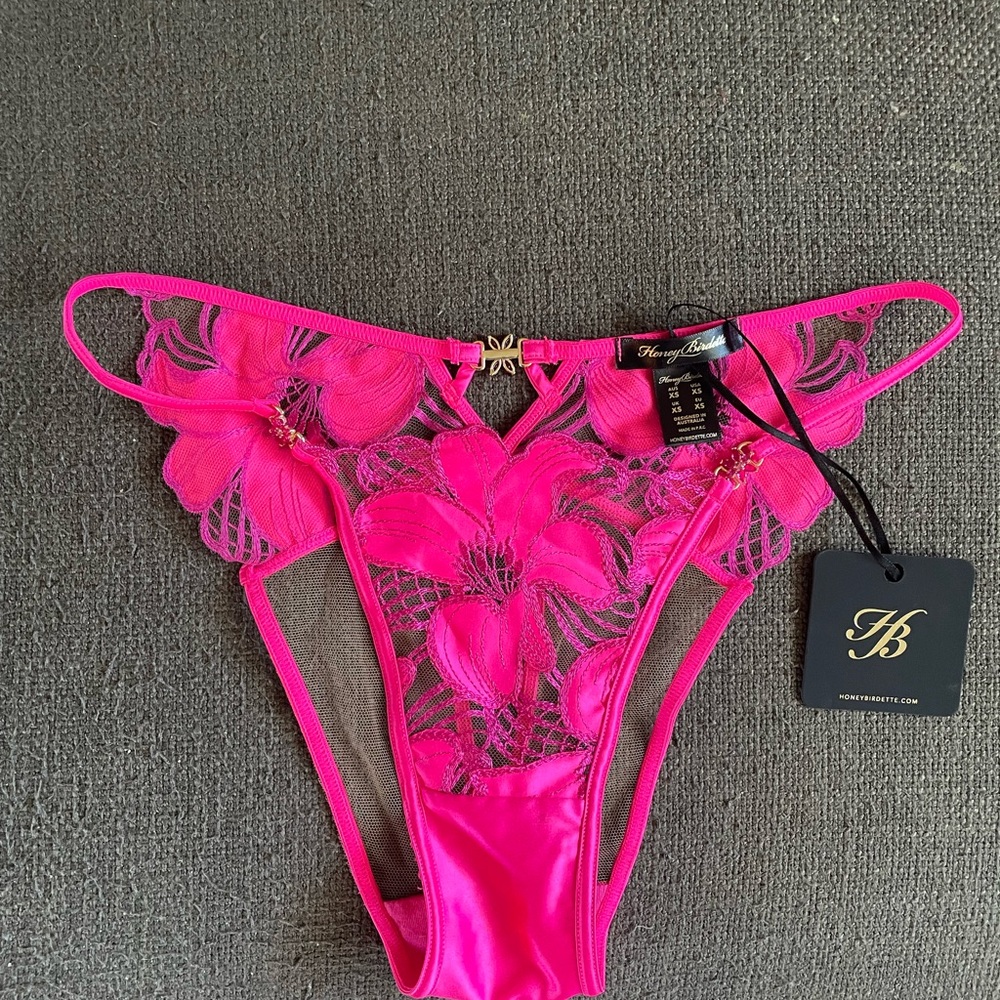 NWT Honey Birdette Fuchsia Floral Lace Panty